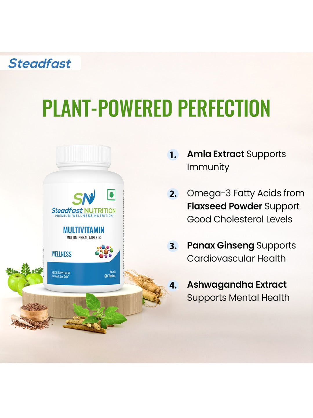 Steadfast Nutrition Multivitamin with Multiminerals & Omega-3 Fatty Acids (60 Tablets)