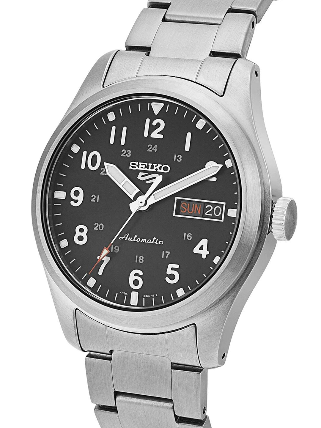 Seiko Black Dial & Silver Toned Stainless Steel Bracelet Style Strap Analogue Watch - SRPG27K1