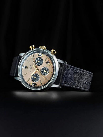 Timex Dial & Leather Strap Analogue Chronograph Watch - TWEG26709
