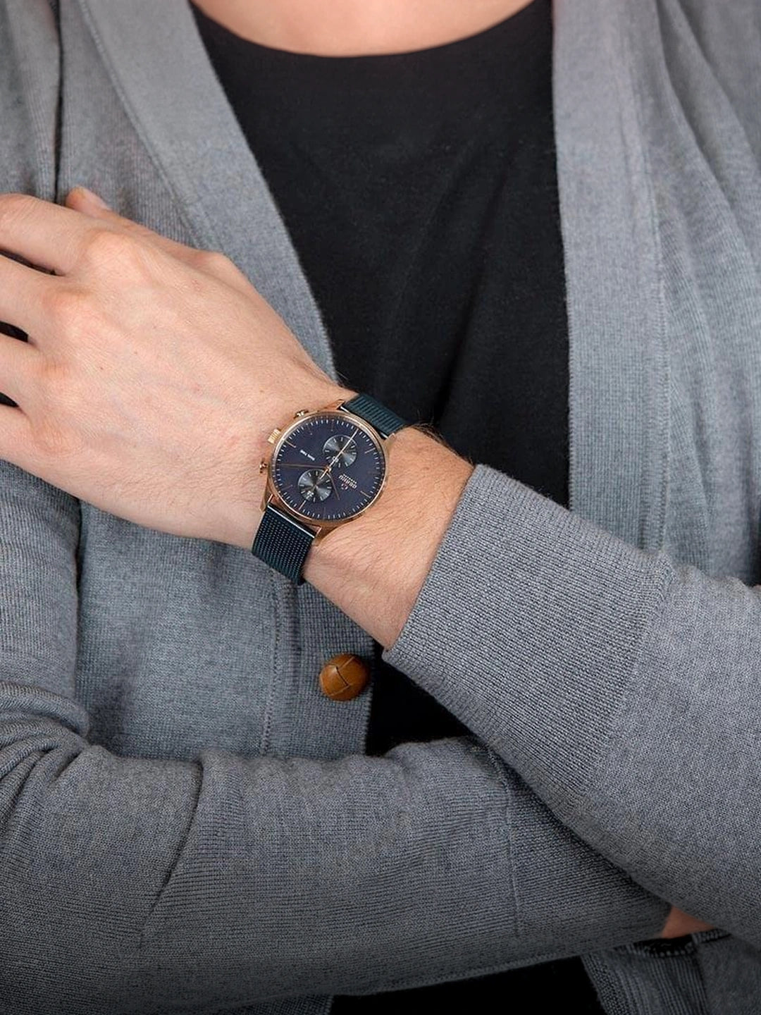 Obaku Round Blue Dial Analog Watch With Metal Strap - V196GUVLML