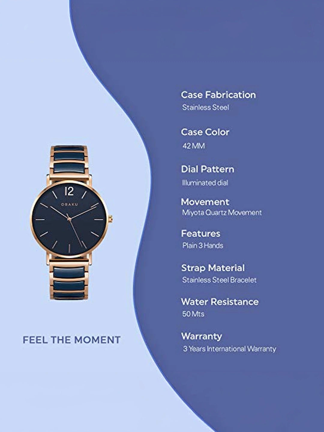Obaku Round Blue Dial Analog Watch With Metal Strap - V197GXVLSL