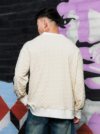 House Of Koala Off-White Textured & Self Design V-Neck Knitted Cardigan