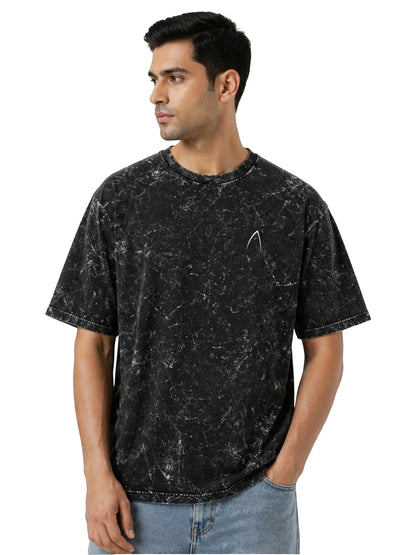 Arya Black Oversized Zodiac Aquarius Print Half Sleeve Cotton T-Shirt