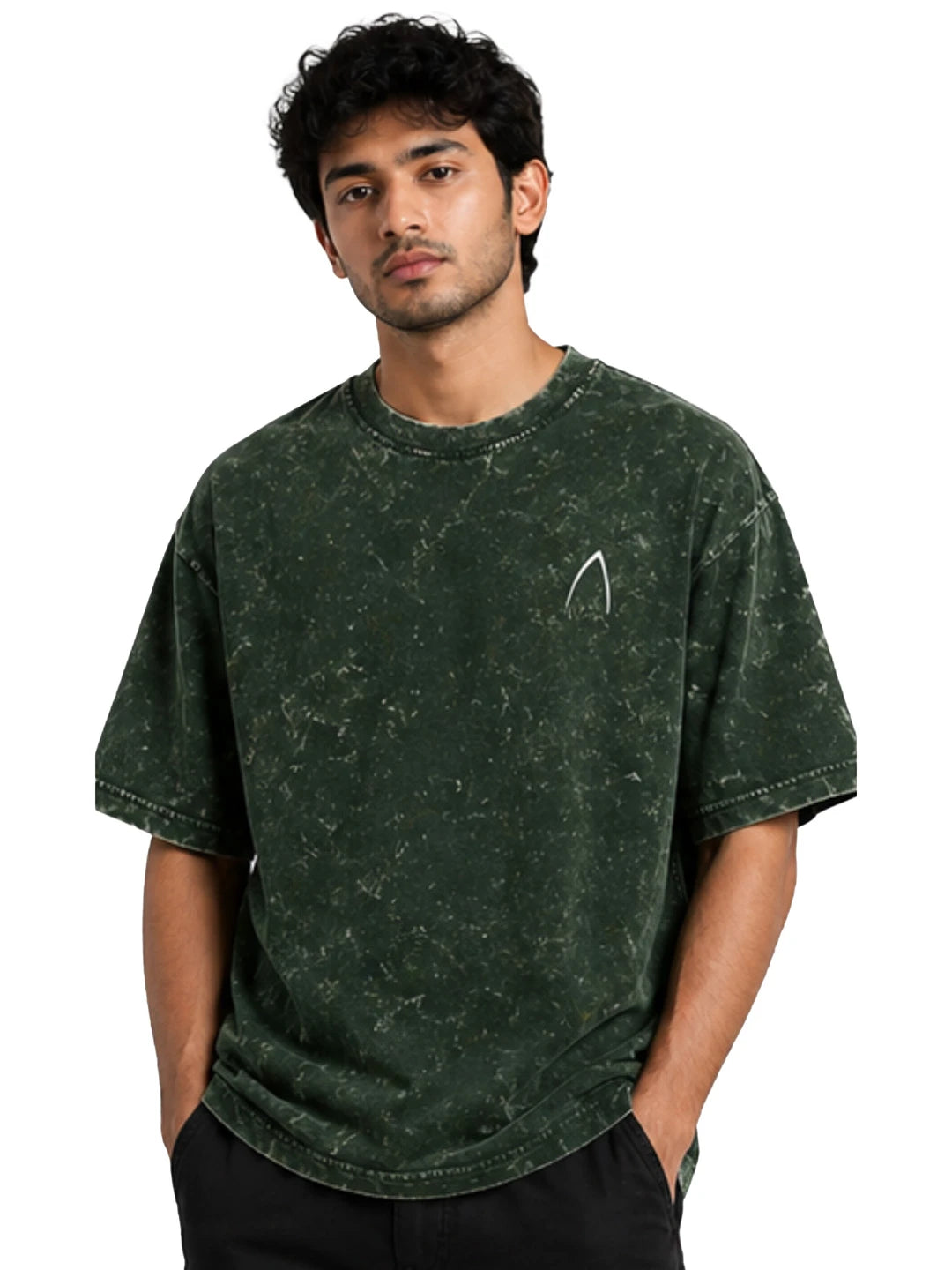 Arya Bottle Green Oversized Zodiac Aquarius Print Half Sleeve Cotton T-Shirt