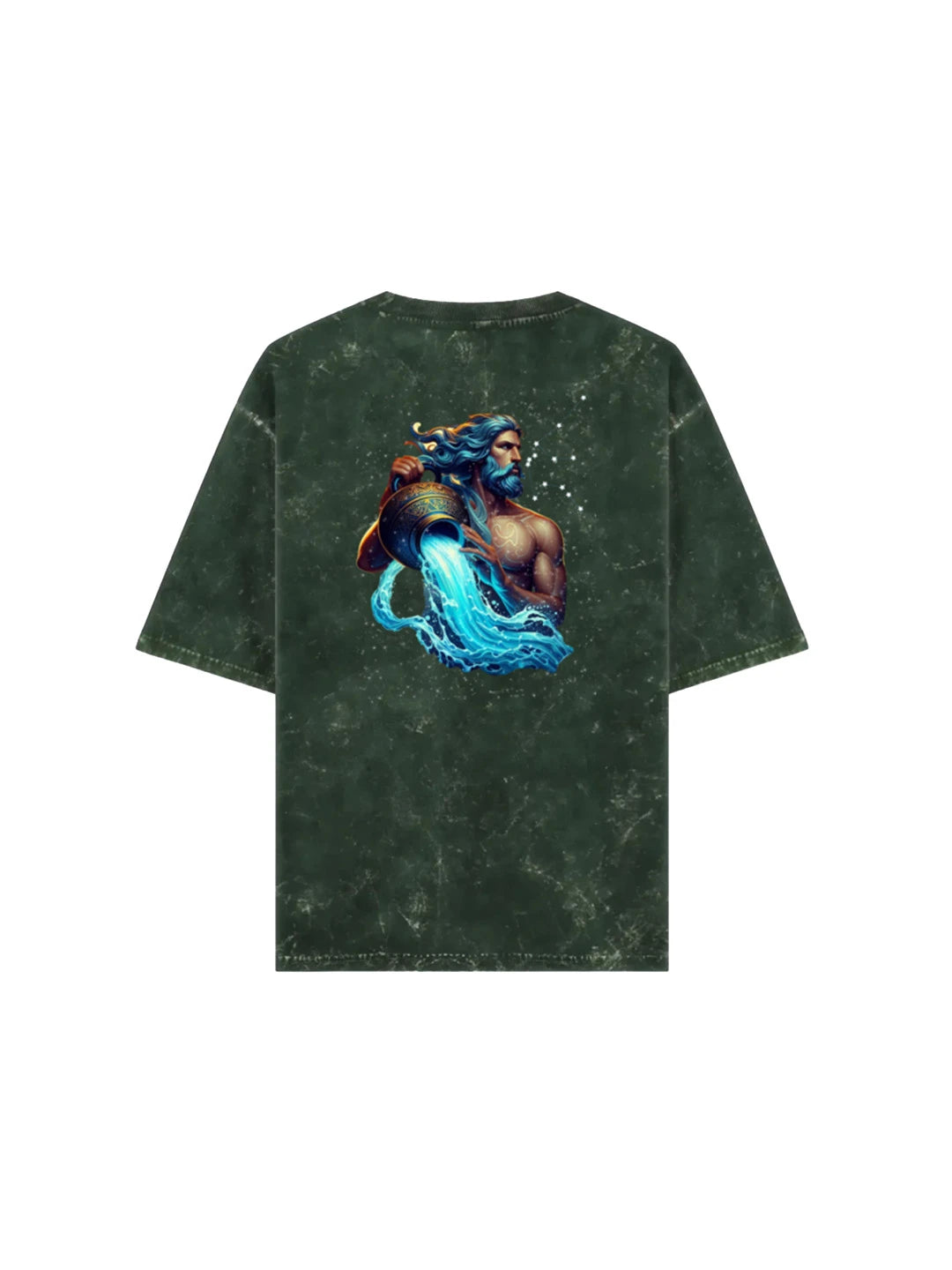 Arya Bottle Green Oversized Zodiac Aquarius Print Half Sleeve Cotton T-Shirt