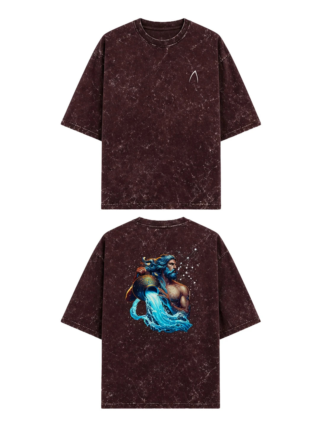 Arya Maroon Oversized Zodiac Aquarius Print Half Sleeve Cotton T-Shirt