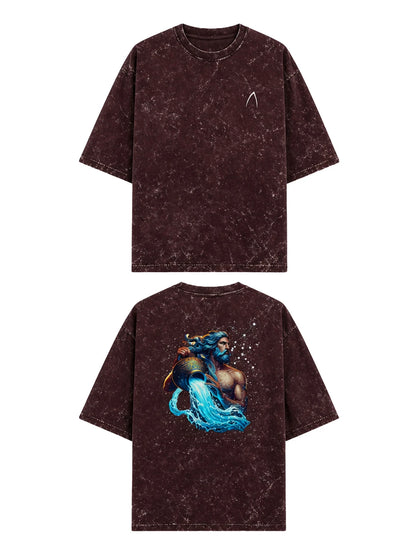 Arya Maroon Oversized Zodiac Aquarius Print Half Sleeve Cotton T-Shirt