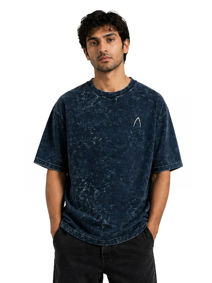 Arya Navy Blue Oversized Zodiac Aquarius Print Half Sleeve Cotton T-Shirt