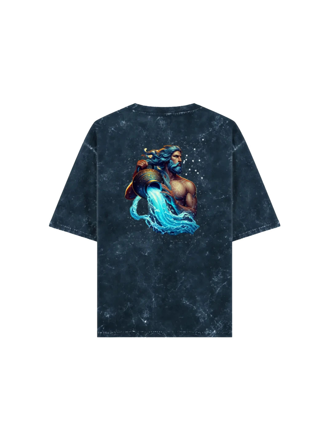Arya Navy Blue Oversized Zodiac Aquarius Print Half Sleeve Cotton T-Shirt