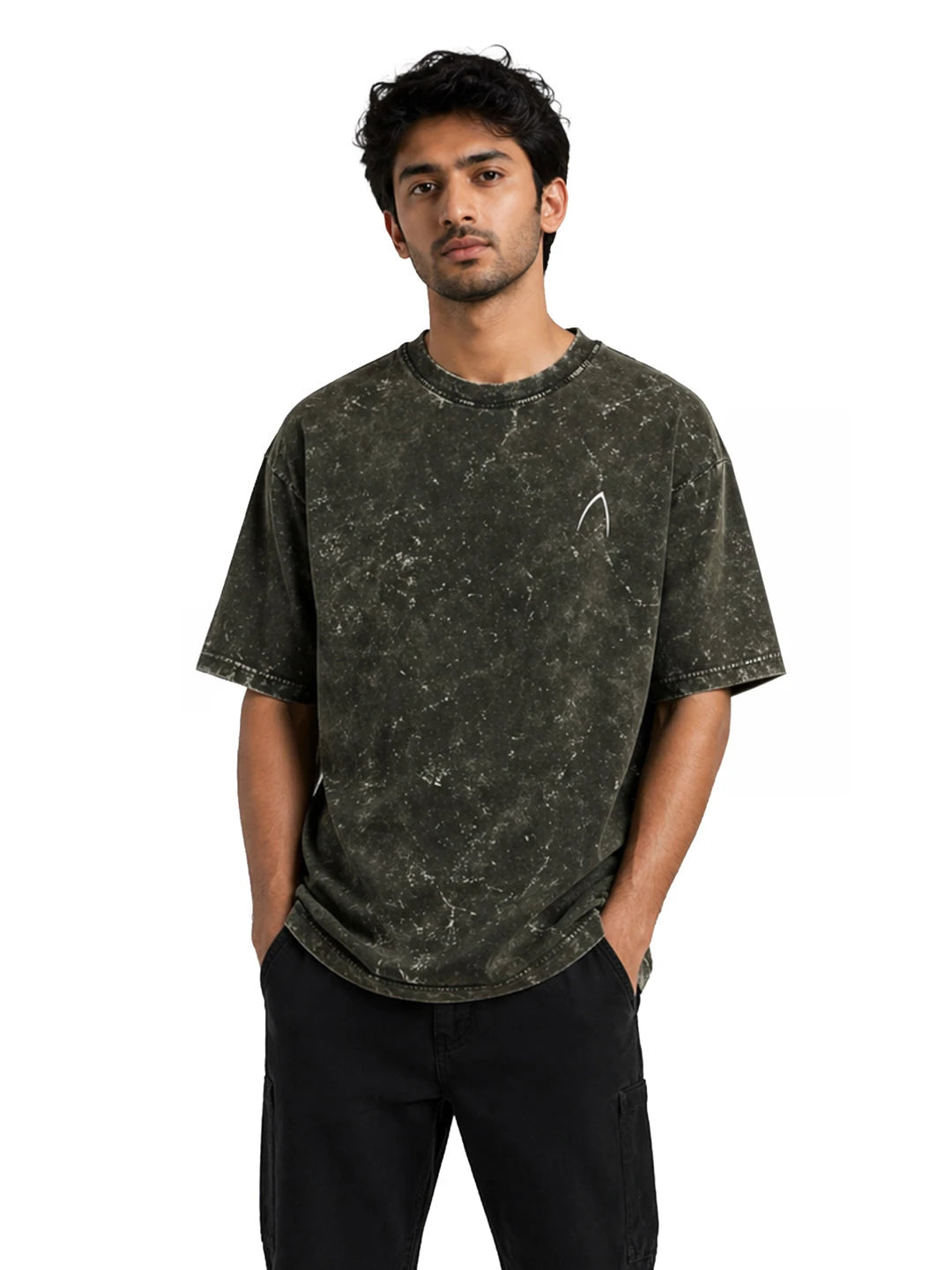 Arya Olive Green Oversized Zodiac Aquarius Print Half Sleeve Cotton T-Shirt