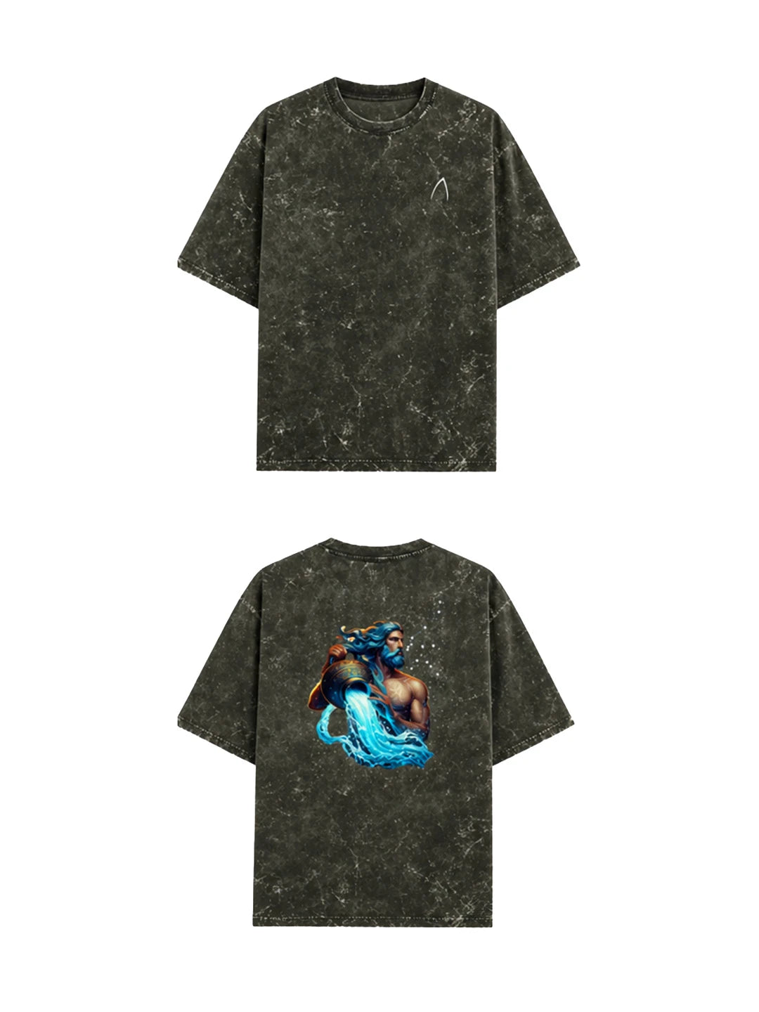 Arya Olive Green Oversized Zodiac Aquarius Print Half Sleeve Cotton T-Shirt
