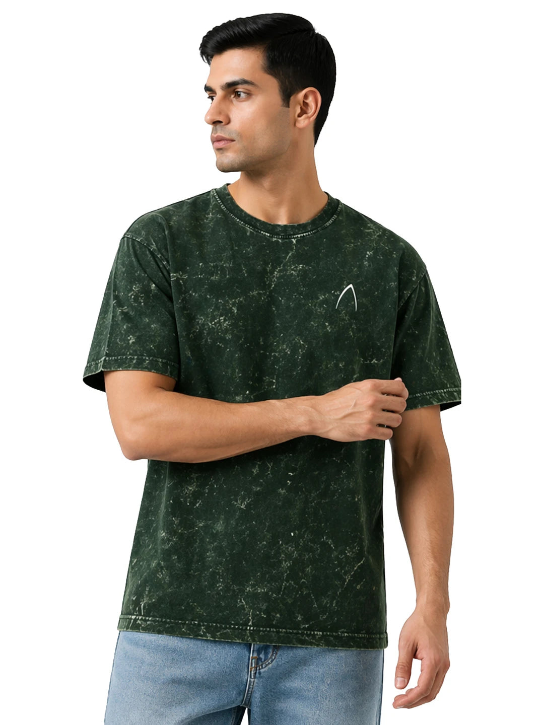 Arya Bottle Green Oversized Zodiac Aries Print Half Sleeve Cotton T-Shirt
