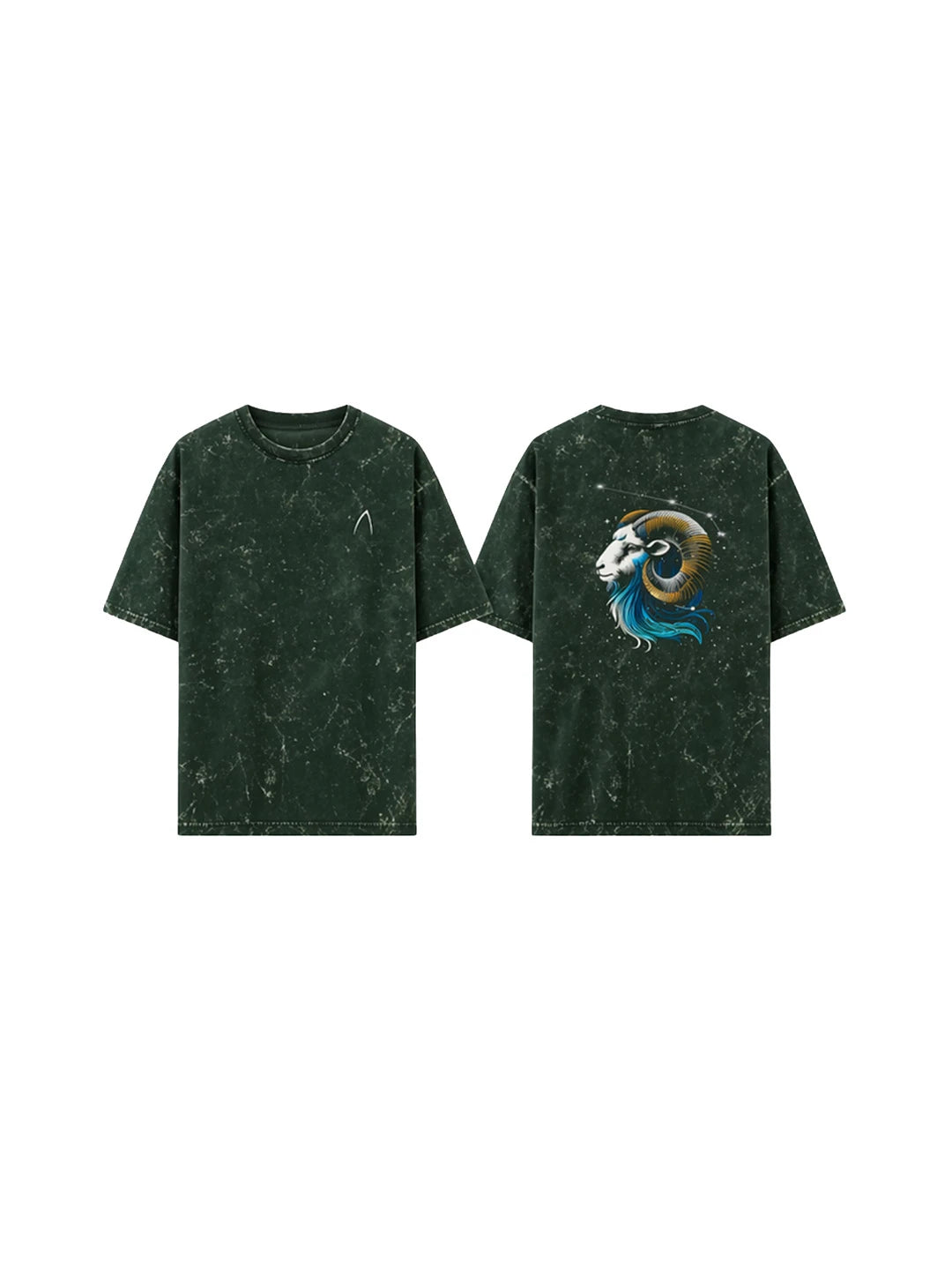 Arya Bottle Green Oversized Zodiac Aries Print Half Sleeve Cotton T-Shirt