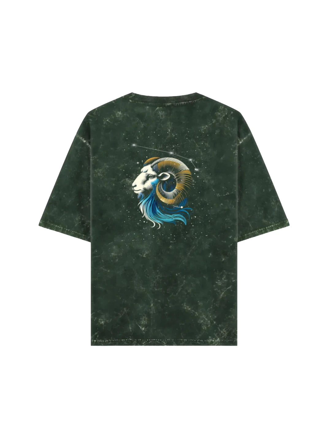 Arya Bottle Green Oversized Zodiac Aries Print Half Sleeve Cotton T-Shirt