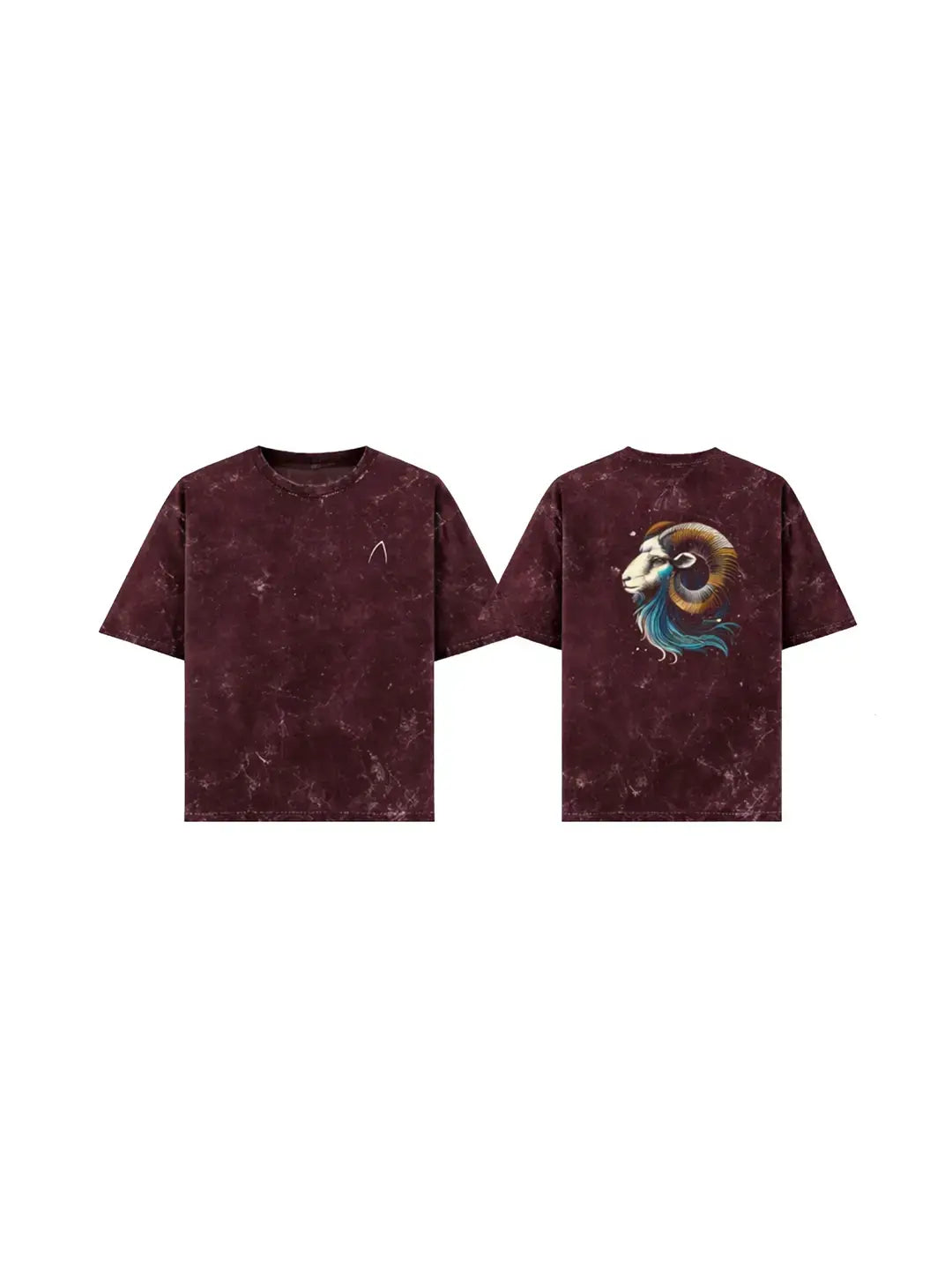 Arya Maroon Oversized Zodiac Aries Print Half Sleeve Cotton T-Shirt