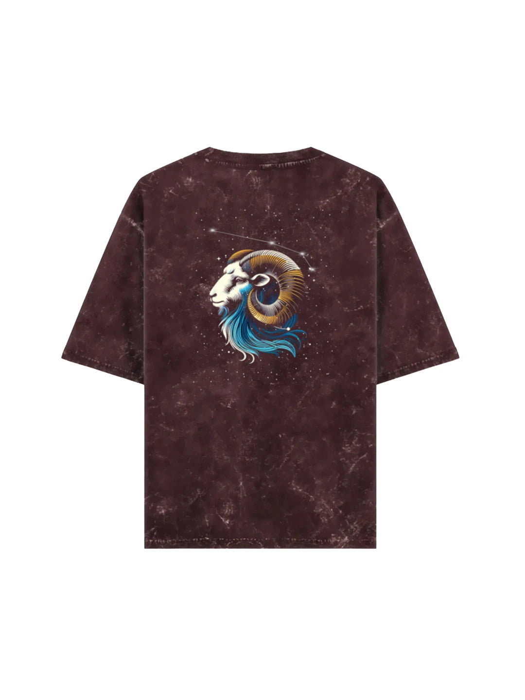 Arya Maroon Oversized Zodiac Aries Print Half Sleeve Cotton T-Shirt