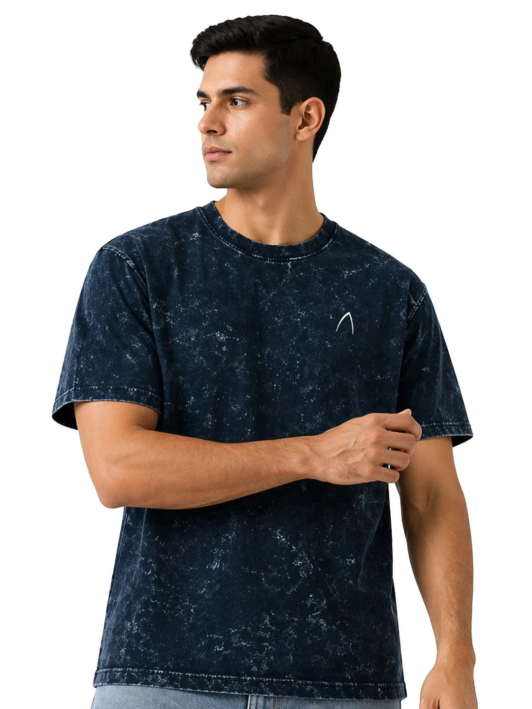 Arya Navy Blue Oversized Zodiac Aries Print Half Sleeve Cotton T-Shirt