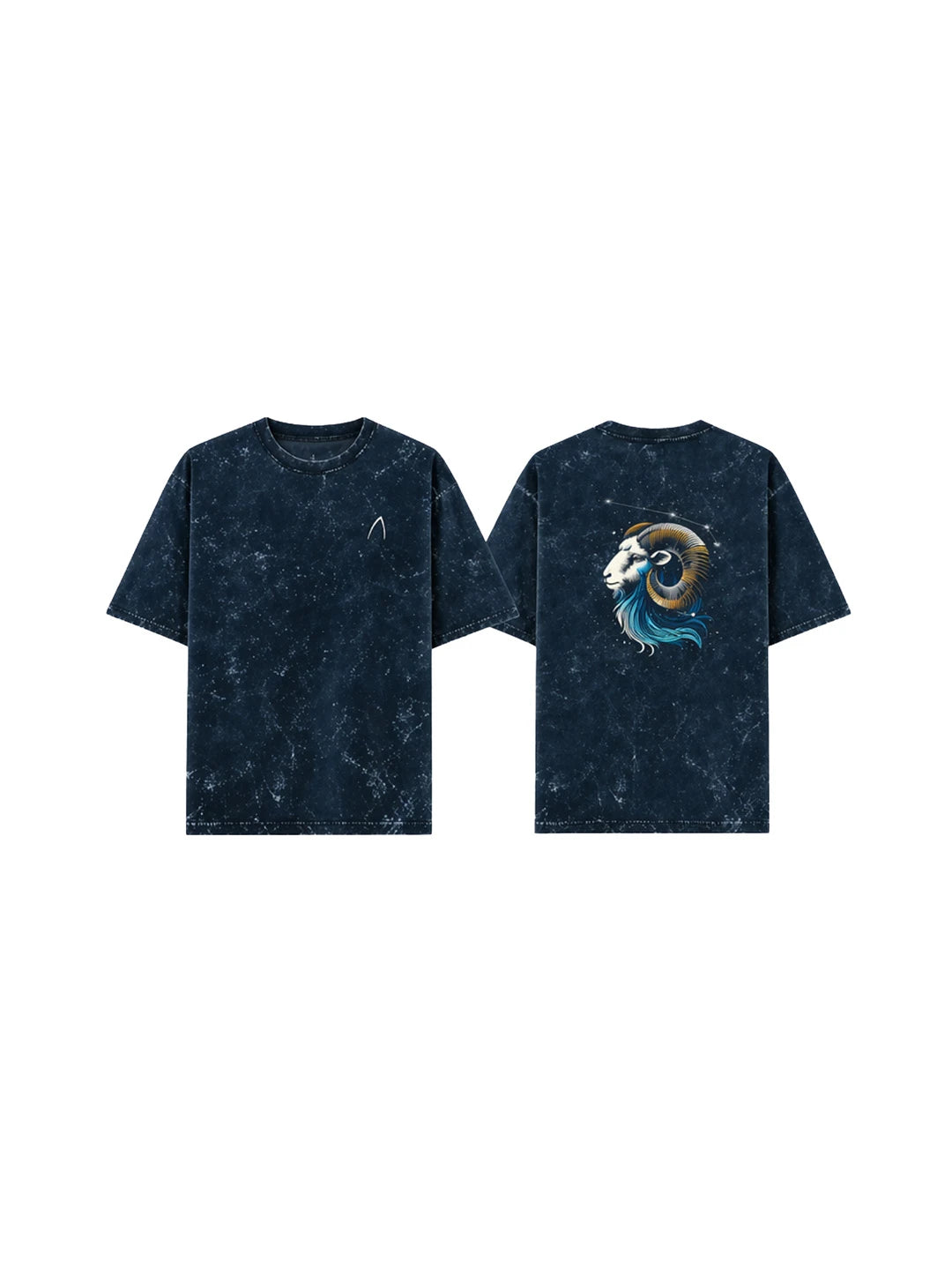 Arya Navy Blue Oversized Zodiac Aries Print Half Sleeve Cotton T-Shirt