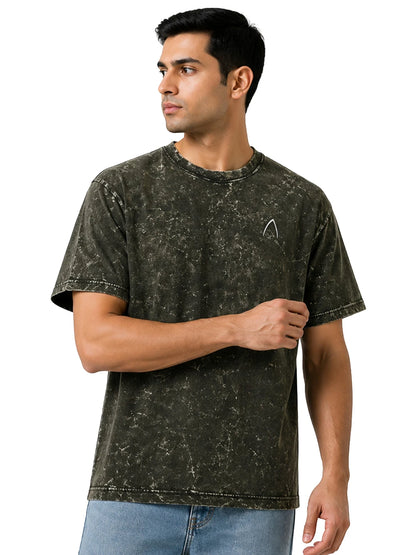 Arya Olive Green Oversized Zodiac Aries Print Half Sleeve Cotton T-Shirt