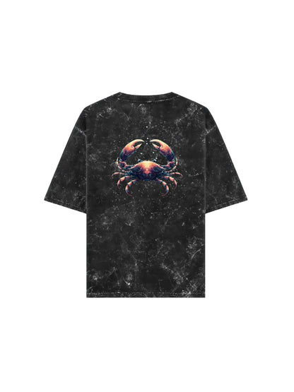 Arya Black Oversized Zodiac Cancer Print Half Sleeve Cotton T-Shirt