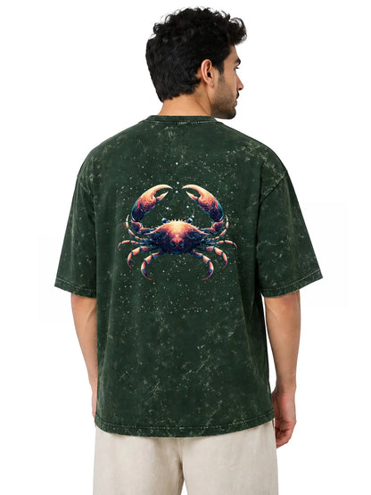 Arya Bottle Green Oversized Zodiac Cancer Print Half Sleeve Cotton T-Shirt