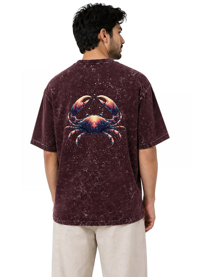 Arya Maroon Oversized Zodiac Cancer Print Half Sleeve Cotton T-Shirt