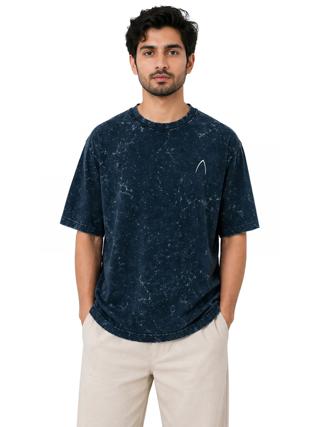 Arya Navy Blue Oversized Zodiac Cancer Print Half Sleeve Cotton T-Shirt
