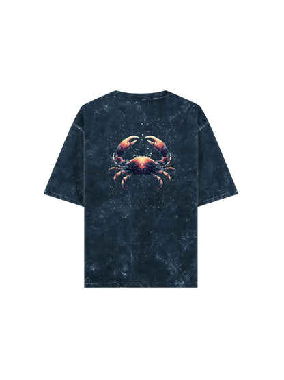 Arya Navy Blue Oversized Zodiac Cancer Print Half Sleeve Cotton T-Shirt
