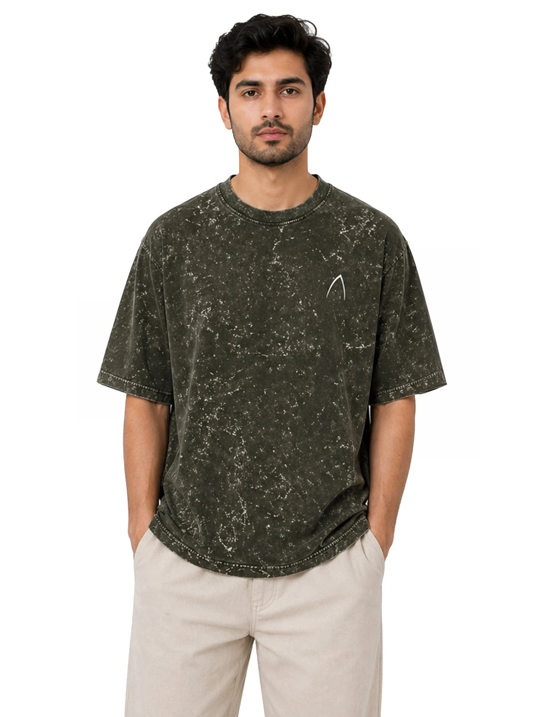 Arya Olive Green Oversized Zodiac Cancer Print Half Sleeve Cotton T-Shirt