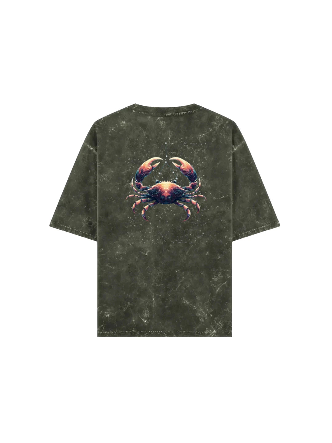 Arya Olive Green Oversized Zodiac Cancer Print Half Sleeve Cotton T-Shirt
