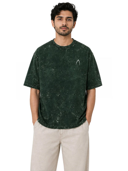 Arya Bottle Green Oversized Zodiac Capricorn Print Half Sleeve Cotton T-Shirt