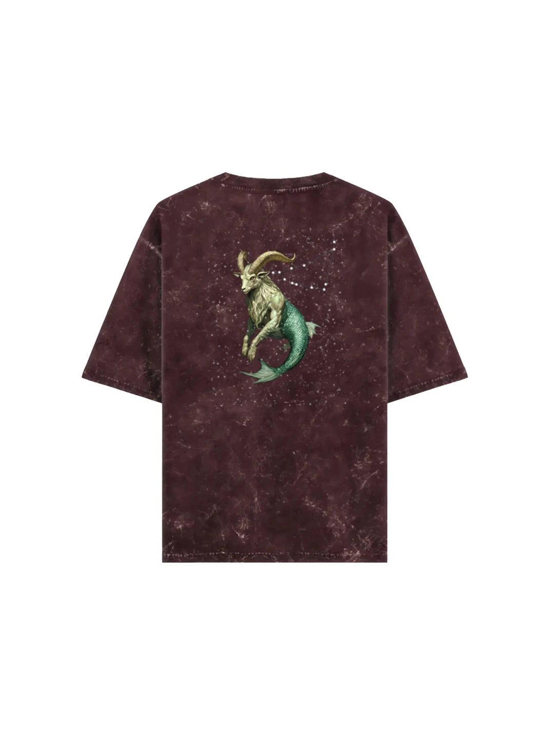 Arya Maroon Oversized Zodiac Capricorn Print Half Sleeve Cotton T-Shirt