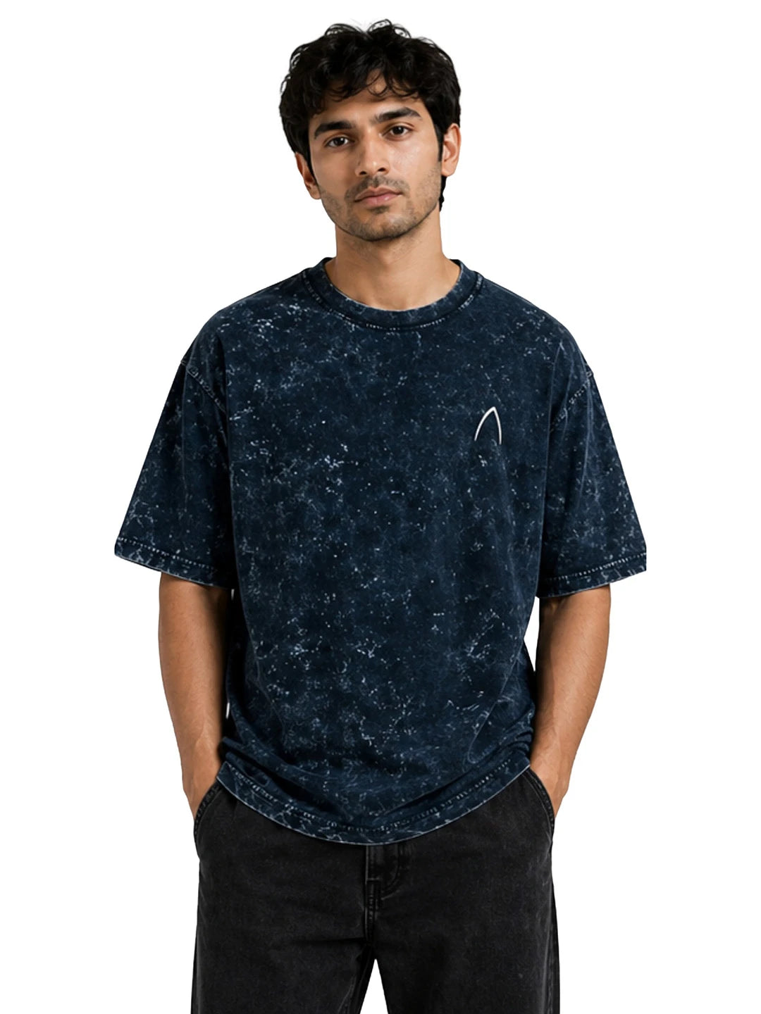 Arya Navy Blue Oversized Zodiac Capricorn Print Half Sleeve Cotton T-Shirt