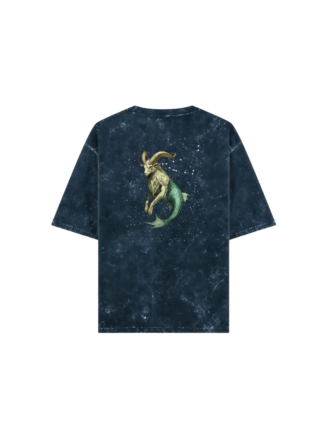 Arya Navy Blue Oversized Zodiac Capricorn Print Half Sleeve Cotton T-Shirt
