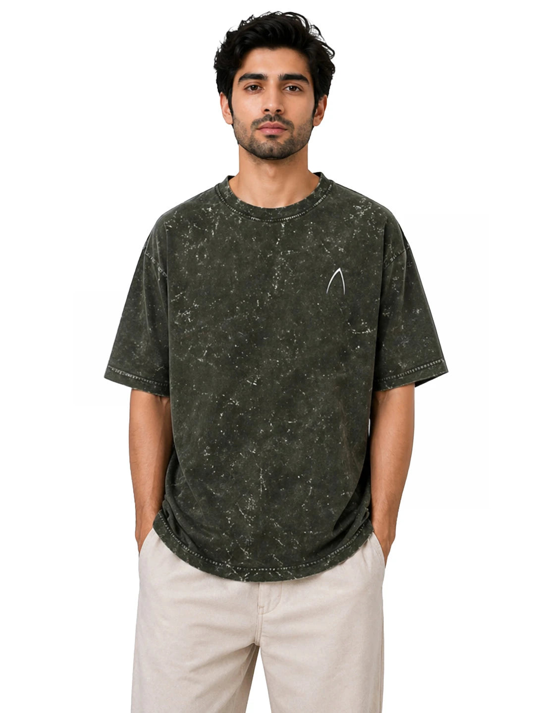 Arya Olive Green Oversized Zodiac Capricorn Print Half Sleeve Cotton T-Shirt