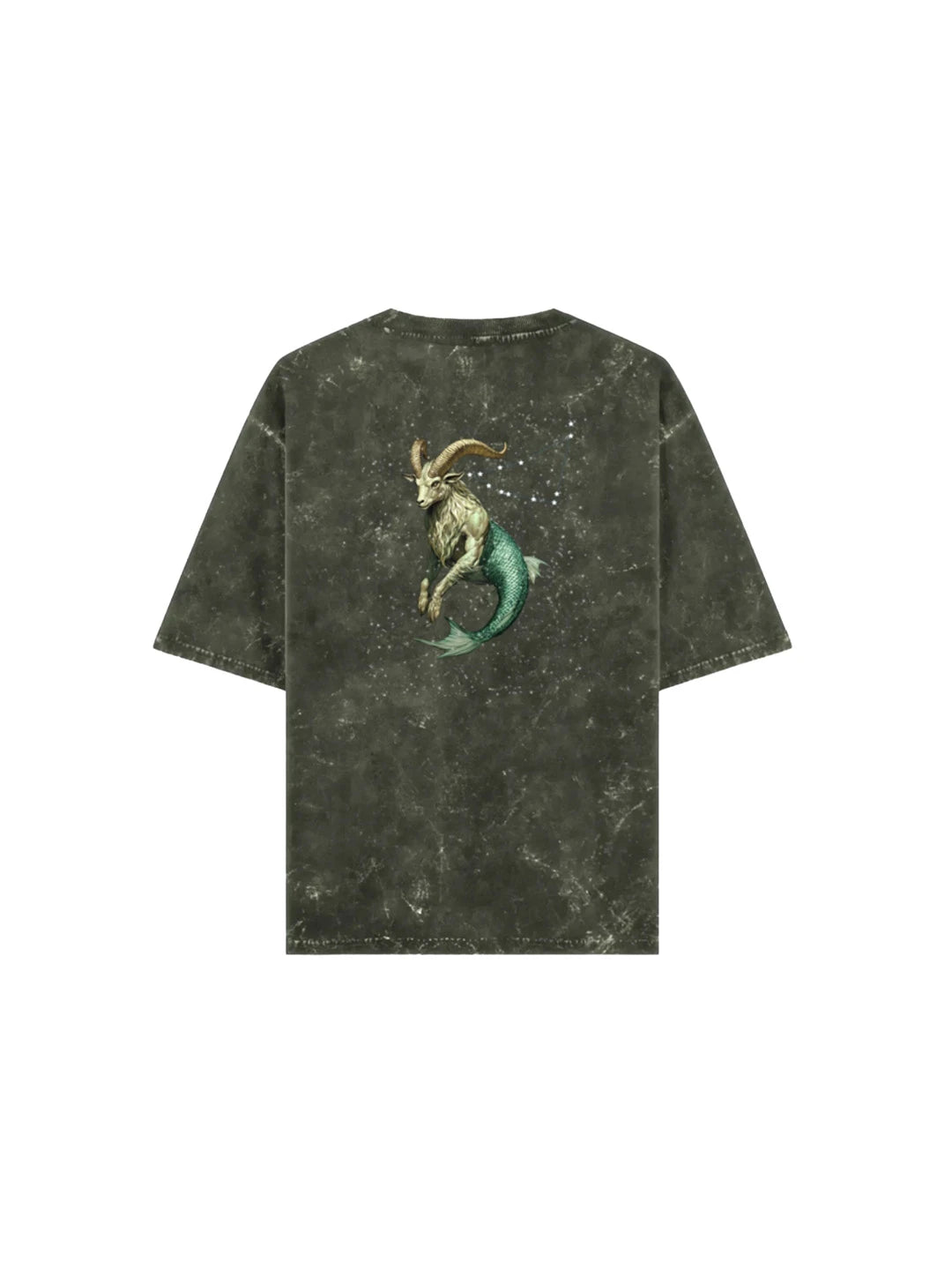 Arya Olive Green Oversized Zodiac Capricorn Print Half Sleeve Cotton T-Shirt