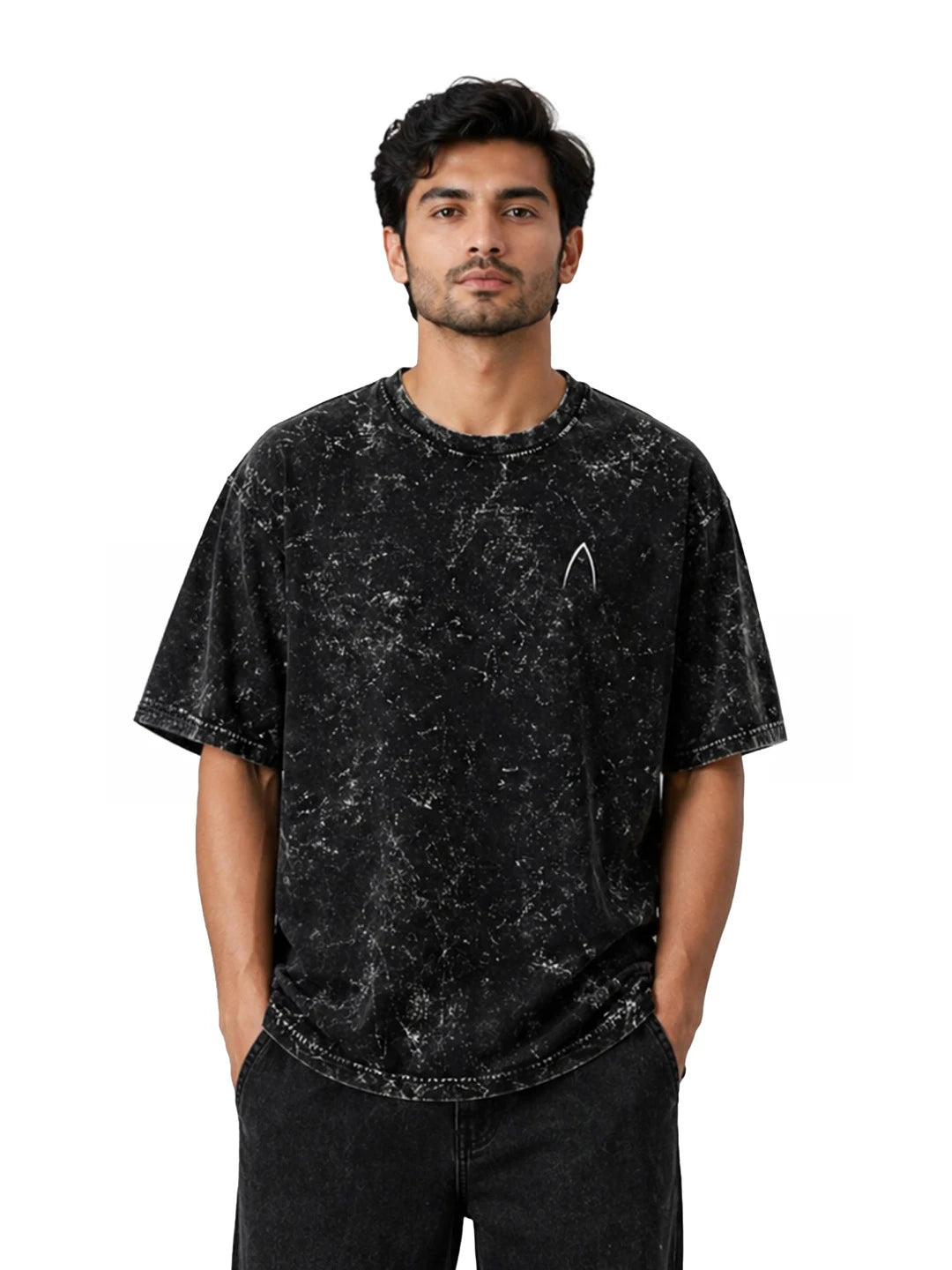 Arya Black Oversized Zodiac Gemini Print Half Sleeve Cotton T-Shirt