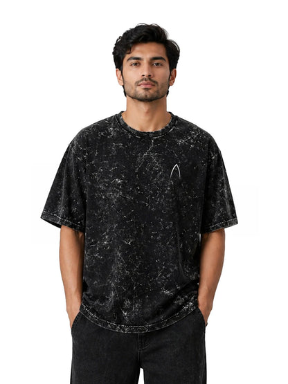 Arya Black Oversized Zodiac Gemini Print Half Sleeve Cotton T-Shirt
