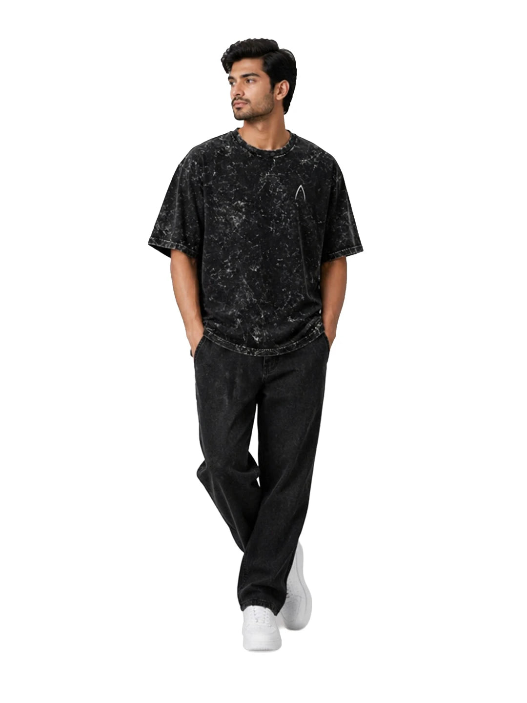 Arya Black Oversized Zodiac Gemini Print Half Sleeve Cotton T-Shirt