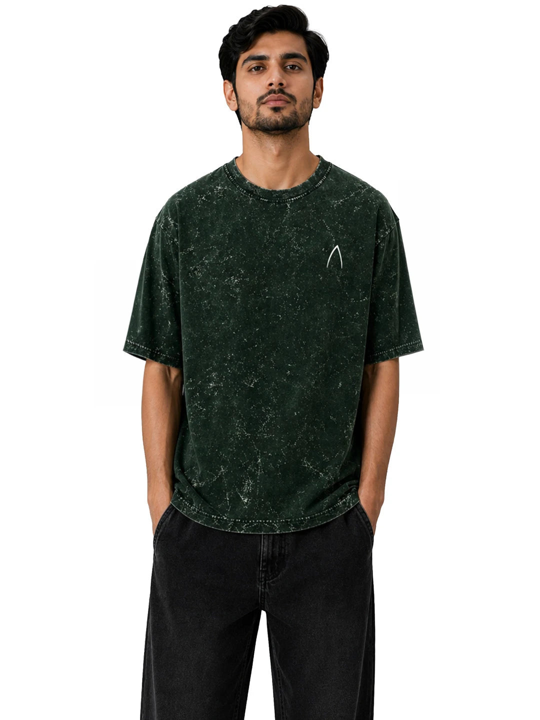Arya Bottle Green Oversized Zodiac Gemini Print Half Sleeve Cotton T-Shirt