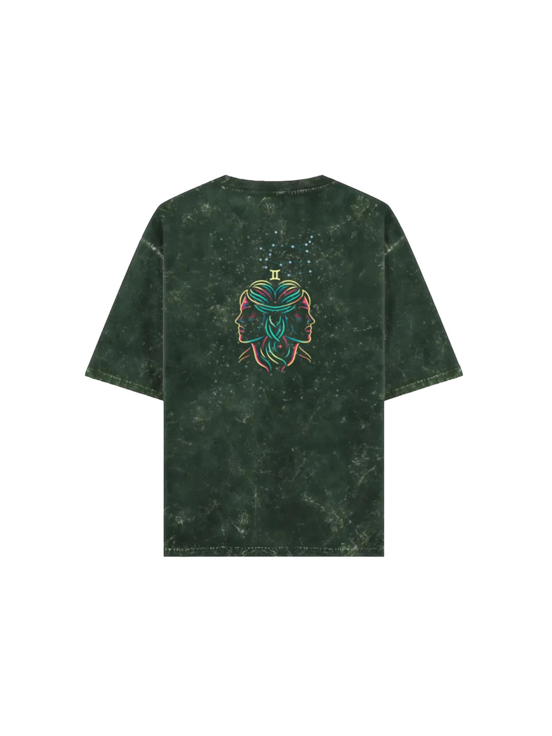Arya Bottle Green Oversized Zodiac Gemini Print Half Sleeve Cotton T-Shirt