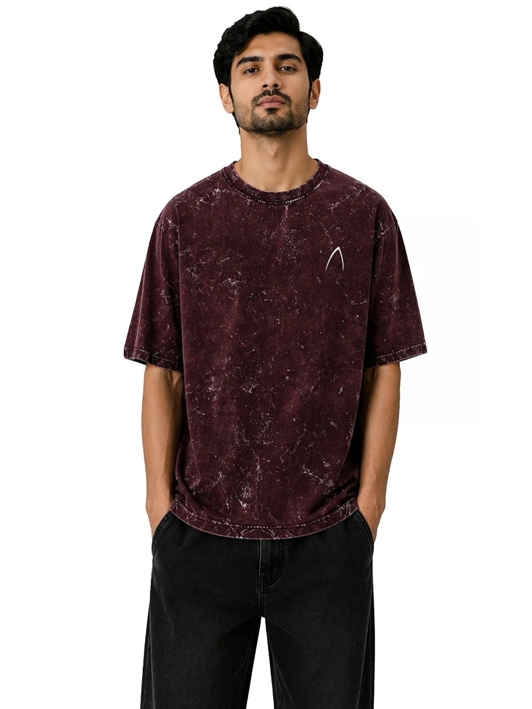 Arya Maroon Oversized Zodiac Gemini Print Half Sleeve Cotton T-Shirt
