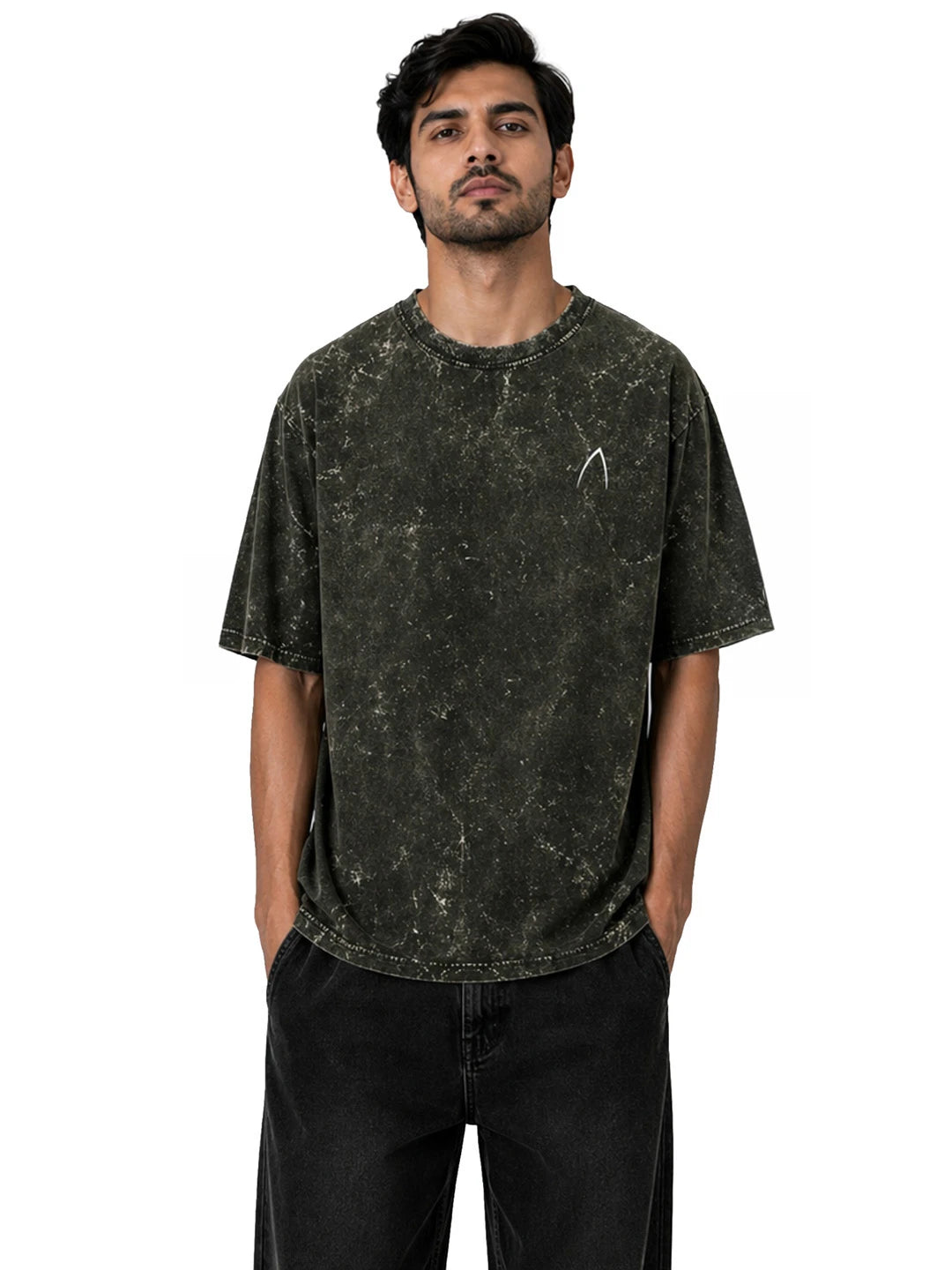 Arya Olive Green Oversized Zodiac Gemini Print Half Sleeve Cotton T-Shirt