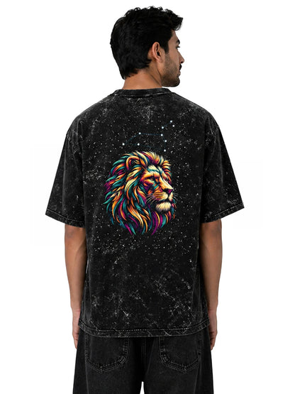 Arya Black Oversized Zodiac Leo Print Half Sleeve Cotton T-Shirt