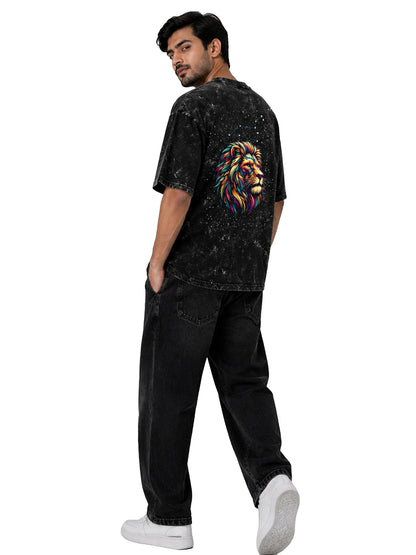 Arya Black Oversized Zodiac Leo Print Half Sleeve Cotton T-Shirt