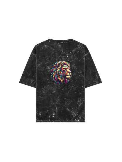 Arya Black Oversized Zodiac Leo Print Half Sleeve Cotton T-Shirt
