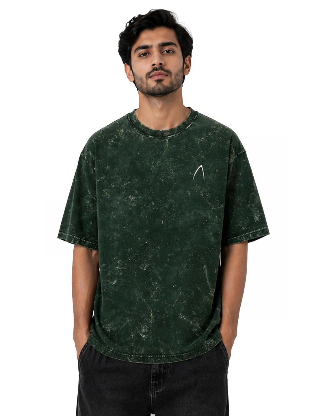Arya Bottle Green Oversized Zodiac Leo Print Half Sleeve Cotton T-Shirt