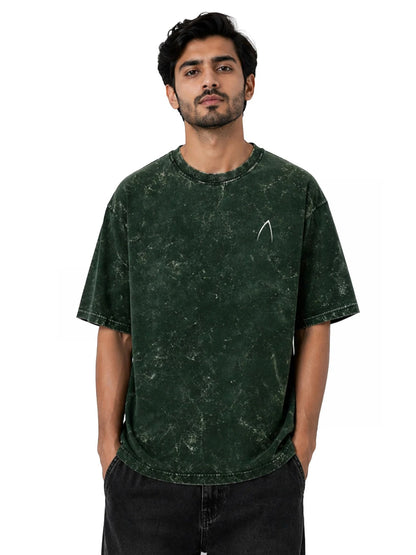 Arya Bottle Green Oversized Zodiac Leo Print Half Sleeve Cotton T-Shirt