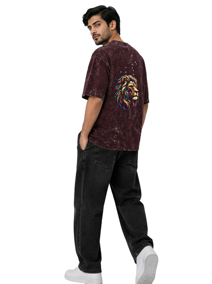 Arya Maroon Oversized Zodiac Leo Print Half Sleeve Cotton T-Shirt
