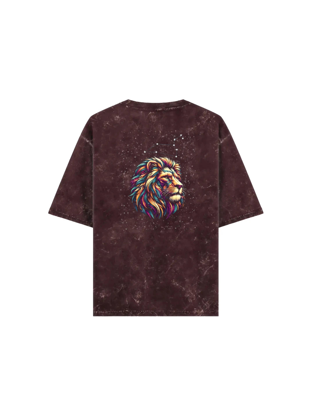Arya Maroon Oversized Zodiac Leo Print Half Sleeve Cotton T-Shirt